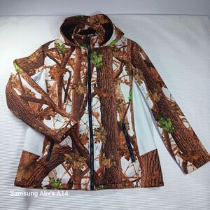 Aqua Stop Camo Jacket Adult L Woodland Foliage Softshell Hooded Winbreaker